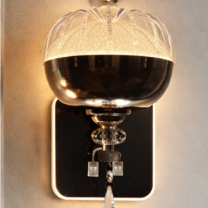 ELIANTE Modern Wall Light | Brown Iron Finish with Black Glass Shade | E27 Holder | Decorative Wall Lamp for Bedroom, Living Room & Entrance | Free Bulb Included | 3 Years Warranty