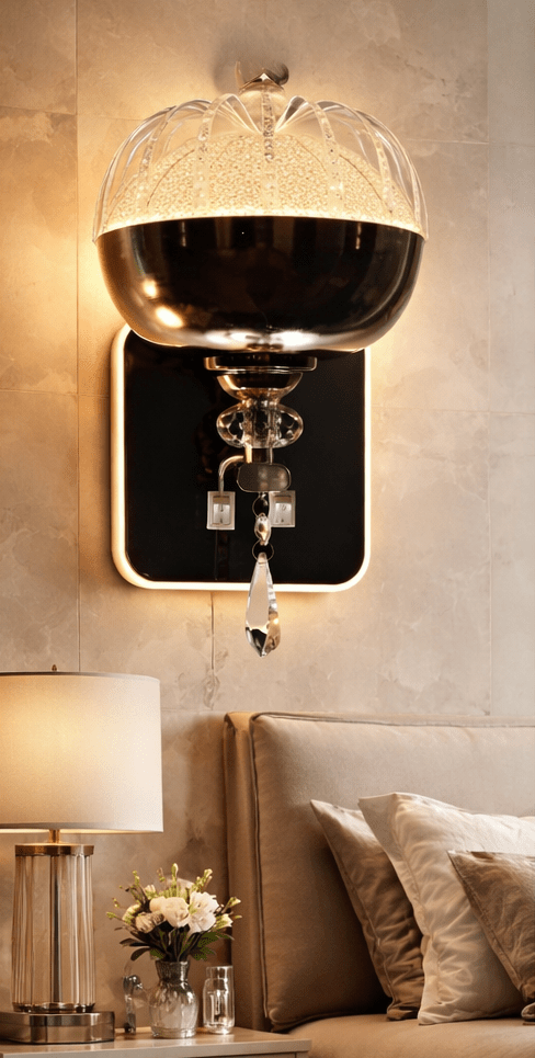 ELIANTE Modern Wall Light | Brown Iron Finish with Black Glass Shade | E27 Holder | Decorative Wall Lamp for Bedroom, Living Room & Entrance | Free Bulb Included | 3 Years Warranty