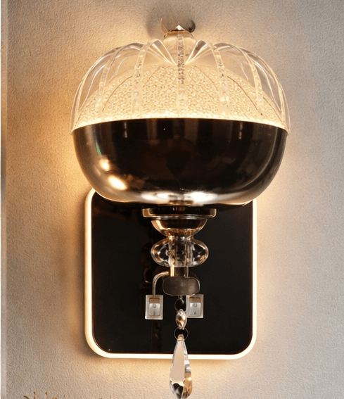 ELIANTE Modern Wall Light | Brown Iron Finish with Black Glass Shade | E27 Holder | Decorative Wall Lamp for Bedroom, Living Room & Entrance | Free Bulb Included | 3 Years Warranty