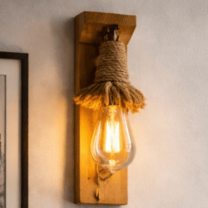 Wooden Rope Wall Lamps, Home Decor Items E27 Holder Lantern Light Vintage Wall Hanging Antique Decorative Fancy Light for Wall Home, Living Room, Bedroom, Wall Decor | Pack of 1