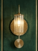 LED Antique Gold Finish Column Wall Lamp | Modern Art Deco Sconce Light with Pleated Round Base | Luxury Vertical Fixture (50cm) Warm White