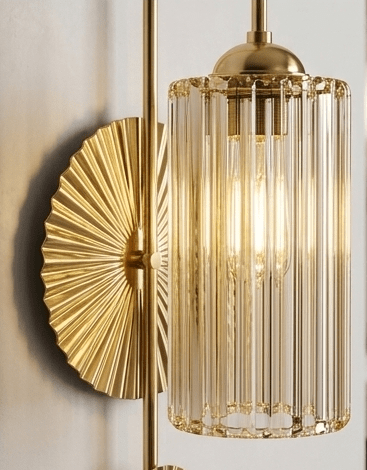 LED Antique Gold Finish Column Wall Lamp | Modern Art Deco Sconce Light with Pleated Round Base | Luxury Vertical Fixture (50cm) Warm White
