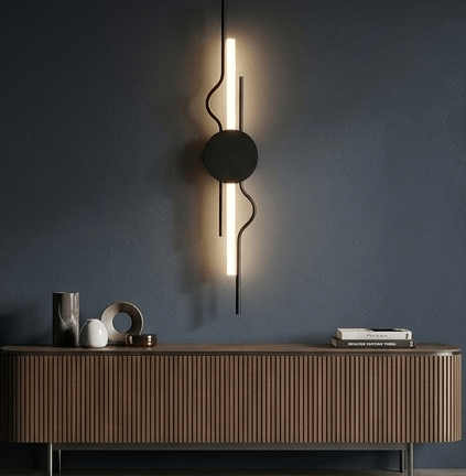 LED Wall Lamp | Artistic Wall Light with Vertical Rod & Flowing Curve Design | Decorative Wall Sconce for Living Room & Bedroom | 3-Color Contemporary Wall Mount Fixture