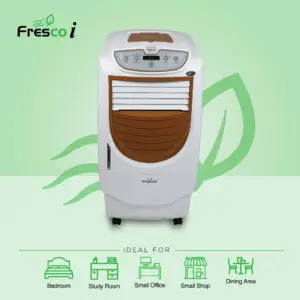 Havells Fresco-i 24L Personal Air Cooler for home | Powerful Air Delivery | High Density Honeycomb Pads | Auto Drain, Humidity Control, Dust Filter Net, Overload Protection | Heavy Duty (White/Brown)