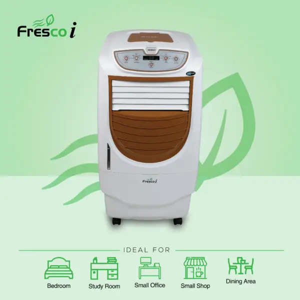 Havells Fresco-i 24L Personal Air Cooler for home | Powerful Air Delivery | High Density Honeycomb Pads | Auto Drain, Humidity Control, Dust Filter Net, Overload Protection | Heavy Duty (White/Brown)