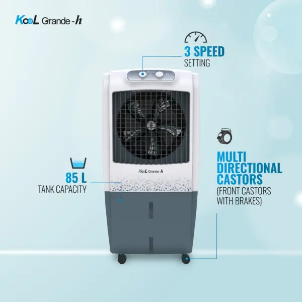 Havells Kool Grande H 85L Desert Air Cooler for home | Powerful Air Delivery | Overload Protection | Everlast Pump | High Density Honeycomb Pads | Ice Chamber | Heavy Duty (Grey)