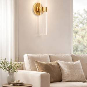 Gold Wall Sconces Set of 2, Hardwired Bathroom Vanity Light Fixture, Brass Sconce Wall Lighting, Modern Wall Light Set of Two, Cylinder Lamp for Bathroom Mirror Hallway Bedroom (Bulbs Required)