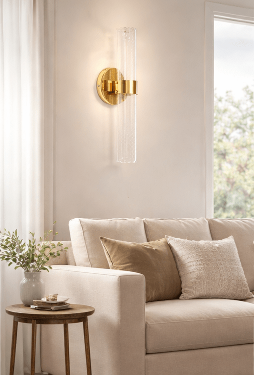 Gold Wall Sconces Set of 2, Hardwired Bathroom Vanity Light Fixture, Brass Sconce Wall Lighting, Modern Wall Light Set of Two, Cylinder Lamp for Bathroom Mirror Hallway Bedroom (Bulbs Required)