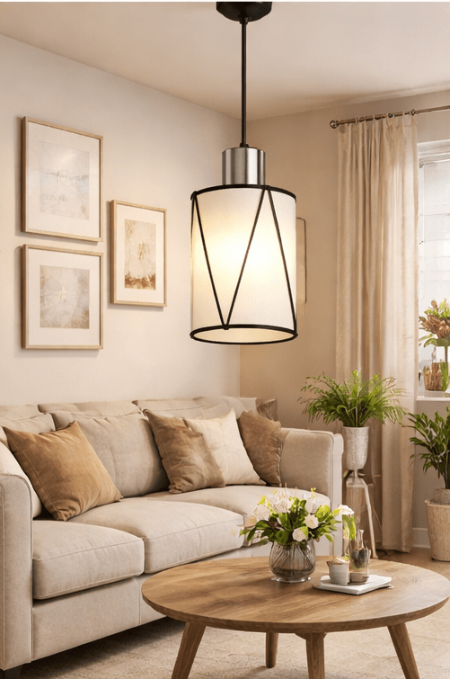 5.4"×7.9" Pendant Lights - Matte Black Kitchen Island Lights, Modern Cylindrical Pendant Light Fixtures with Frosted Glass, Foyer Lighting