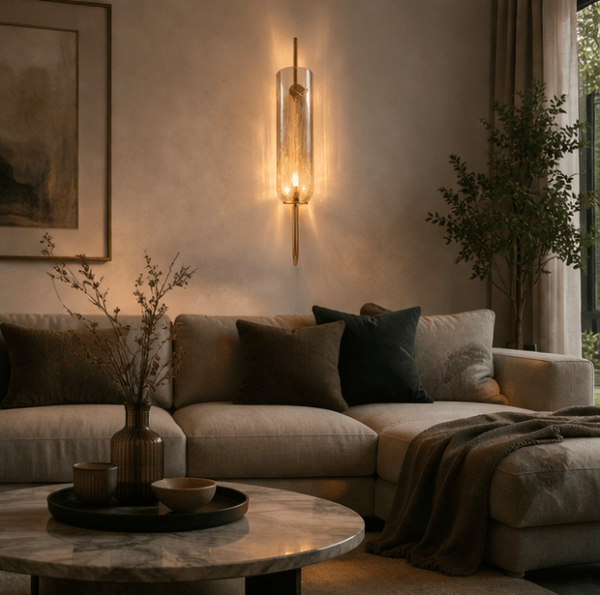 Gold Long Glass Wall Light Modern Copper Metal for Living Room, Bedroom, Dining Area, Café, Bar, Restaurant & Home Décor (Amber Gold)(Bulb Not Included)