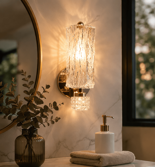 Wall Light Modern Brass Wall Sconce Wall Lights with Hammered Glass Copper Living Room Lamp Fixture LED Wall Mounted Decor Lighting Compatible with Bedroom Bedside Hallway Bedside Decor Lamp ,Chandeli