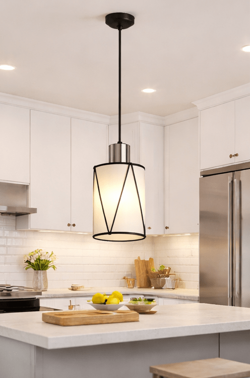 5.4"×7.9" Pendant Lights - Matte Black Kitchen Island Lights, Modern Cylindrical Pendant Light Fixtures with Frosted Glass, Foyer Lighting