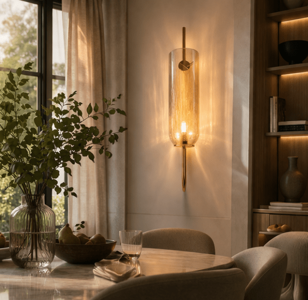 Gold Long Glass Wall Light Modern Copper Metal for Living Room, Bedroom, Dining Area, Café, Bar, Restaurant & Home Décor (Amber Gold)(Bulb Not Included)