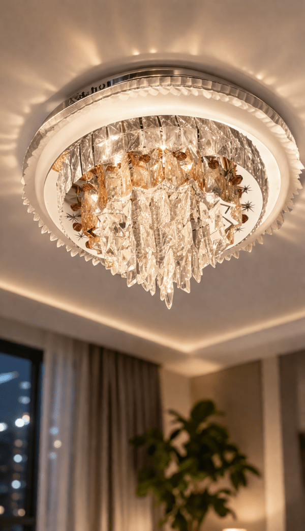 LED Ceiling Light Crystal Chandelier Jhoomer Lighting Fixture Modern Pendant Lamp for Hall, Living & Dining Bedroom (63 watts, Stainless Steel)
