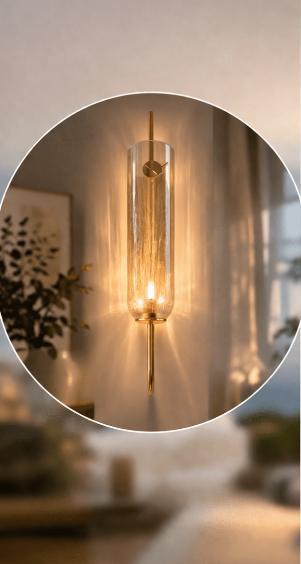 Gold Long Glass Wall Light Modern Copper Metal for Living Room, Bedroom, Dining Area, Café, Bar, Restaurant & Home Décor (Amber Gold)(Bulb Not Included)