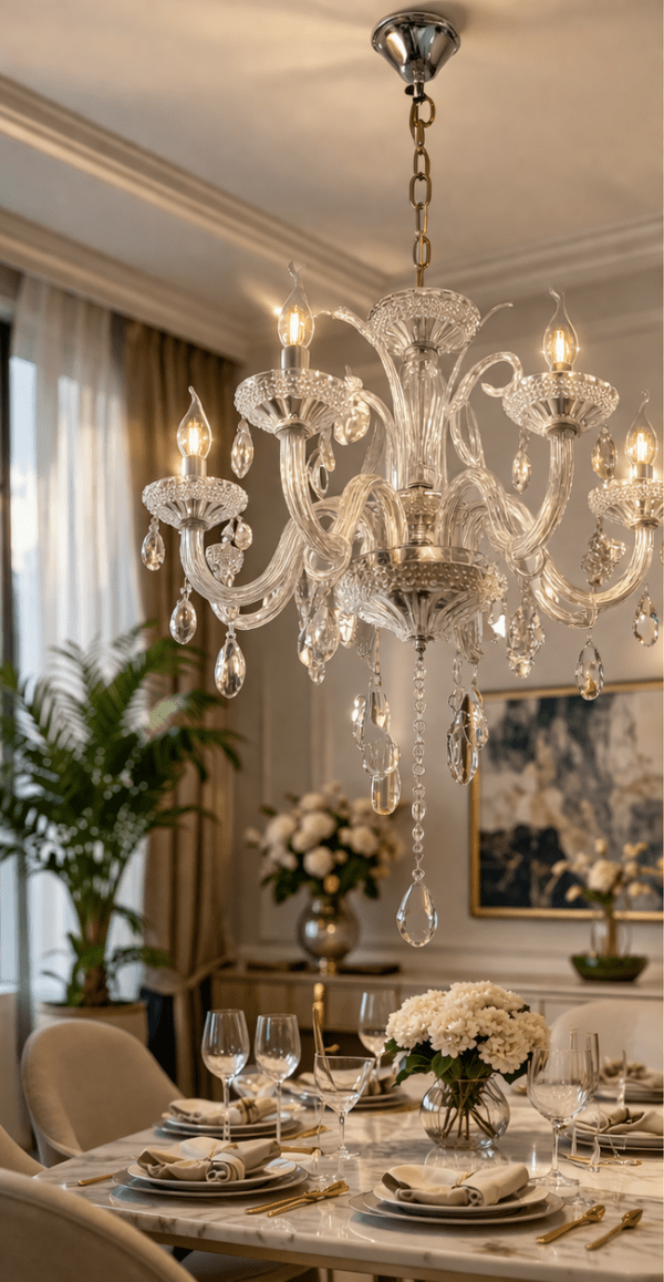 DREAMY DESIGNS Italian Chandelier Antique Lights for Ceiling Contemporary Cream (S) Shap | Chandeliers for Living Room 6 LED Light Pendant Lamp with Bulb Modern Jhumar for Home, Bedroom & Dining Room