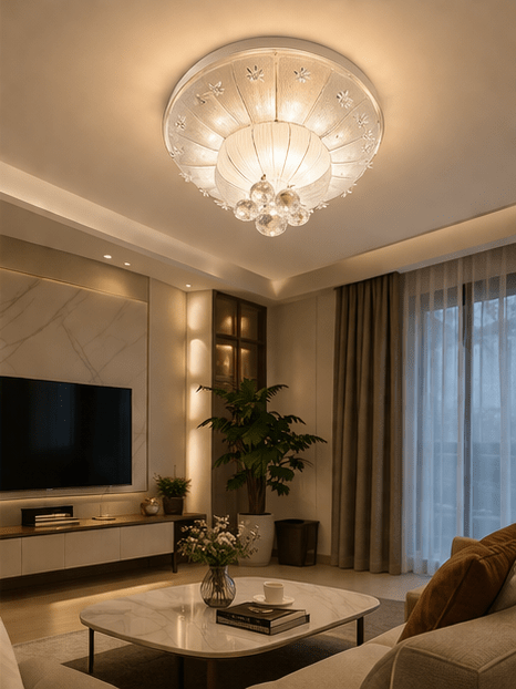 Crystal Ceiling Light with Bluetooth Speaker, RGB Remote Control, 40cm Length, 35cm Height, Stunning Flower Design, Modern LED Chandelier for Living Room, Bedroom, or Dining Room