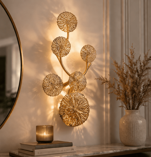 Decor Accents Metal Gold Finish Luxury Wall Lamp with Five Lights Points Pack of 1