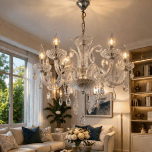 DREAMY DESIGNS Italian Chandelier Antique Lights for Ceiling Contemporary Cream (S) Shap | Chandeliers for Living Room 6 LED Light Pendant Lamp with Bulb Modern Jhumar for Home, Bedroom & Dining Room