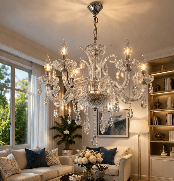 DREAMY DESIGNS Italian Chandelier Antique Lights for Ceiling Contemporary Cream (S) Shap | Chandeliers for Living Room 6 LED Light Pendant Lamp with Bulb Modern Jhumar for Home, Bedroom & Dining Room