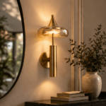 Modern Brass Wall Light with Smoked Glass Shade | 6W LED Decorative Wall Sconce for Living Room, Bedroom & Hallway