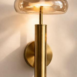 Modern Brass Wall Light with Smoked Glass Shade | 6W LED Decorative Wall Sconce for Living Room, Bedroom & Hallway
