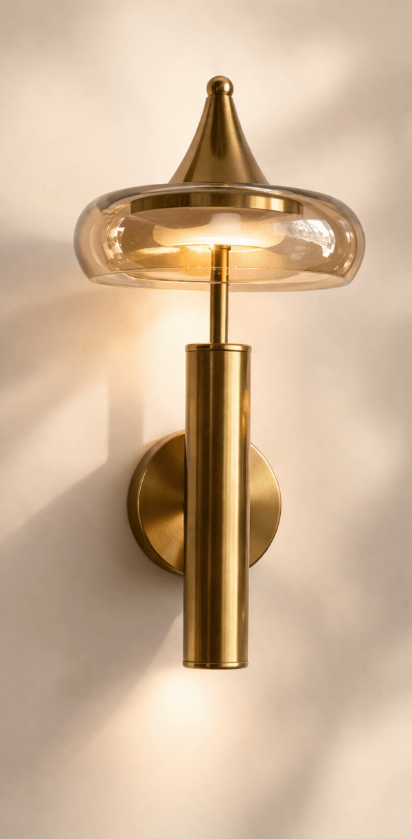 Modern Brass Wall Light with Smoked Glass Shade | 6W LED Decorative Wall Sconce for Living Room, Bedroom & Hallway