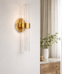 Gold Wall Sconces Set of 2, Hardwired Bathroom Vanity Light Fixture, Brass Sconce Wall Lighting, Modern Wall Light Set of Two, Cylinder Lamp for Bathroom Mirror Hallway Bedroom (Bulbs Required)