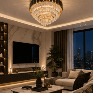 Jhumar Black Mamba Round Modern Crystal Hanging Chandelier (600mm/24inch) Decorative Ceiling Light/Lamp for Living Room, Bed Room, Hall, Dining Room