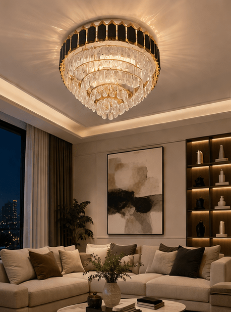 Jhumar Black Mamba Round Modern Crystal Hanging Chandelier (600mm/24inch) Decorative Ceiling Light/Lamp for Living Room, Bed Room, Hall, Dining Room