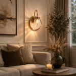 Brass Antique Finish Wall Lamp with Cup Glass Crackled Golden Luster Shade