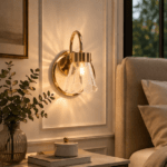 Brass Antique Finish Wall Lamp with Cup Glass Crackled Golden Luster Shade