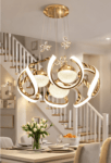 Glowave Modern LED Golden 400mm Round Pendant Hanging Chandelier Ceiling Light for Kitchen, Cafes Dining Bar - Tricolour (Warm White, White, Natural White) (Fancy, Modern)