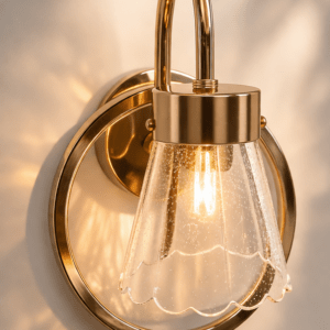 Brass Antique Finish Wall Lamp with Cup Glass Crackled Golden Luster Shade