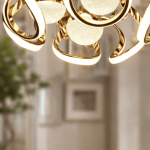 Glowave Modern LED Golden 400mm Round Pendant Hanging Chandelier Ceiling Light for Kitchen, Cafes Dining Bar - Tricolour (Warm White, White, Natural White) (Fancy, Modern)