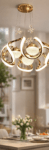 Glowave Modern LED Golden 400mm Round Pendant Hanging Chandelier Ceiling Light for Kitchen, Cafes Dining Bar - Tricolour (Warm White, White, Natural White) (Fancy, Modern)