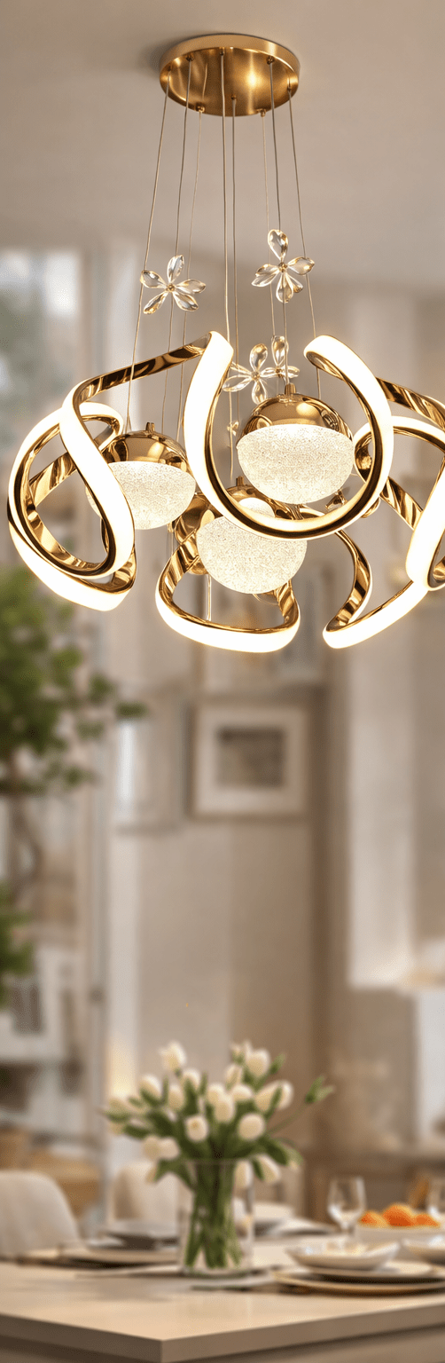 Glowave Modern LED Golden 400mm Round Pendant Hanging Chandelier Ceiling Light for Kitchen, Cafes Dining Bar - Tricolour (Warm White, White, Natural White) (Fancy, Modern)